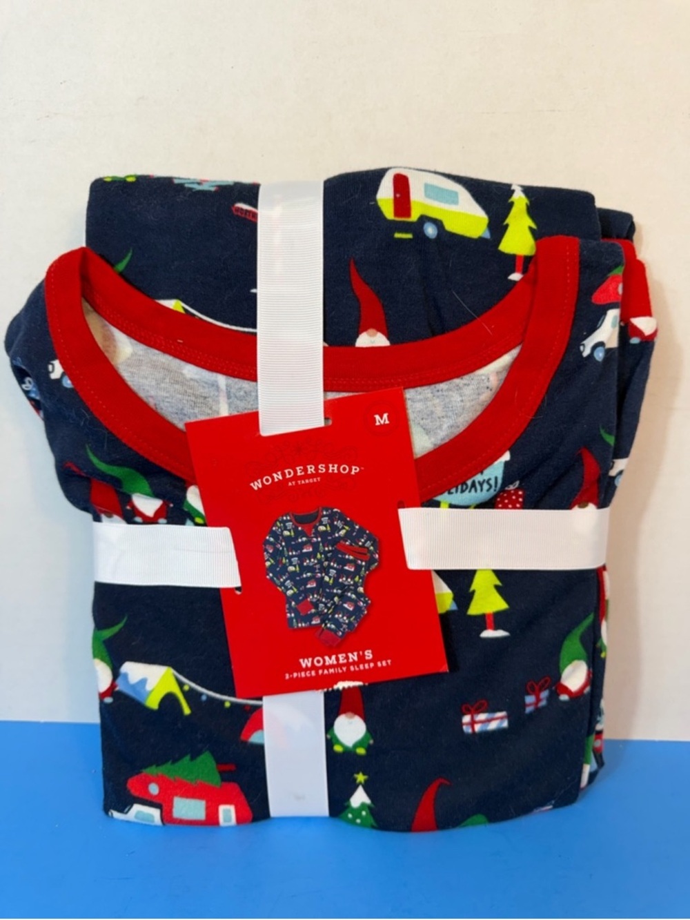 Wondershop Navy Holiday Pajama Top with Red Trim and Multicolor Print